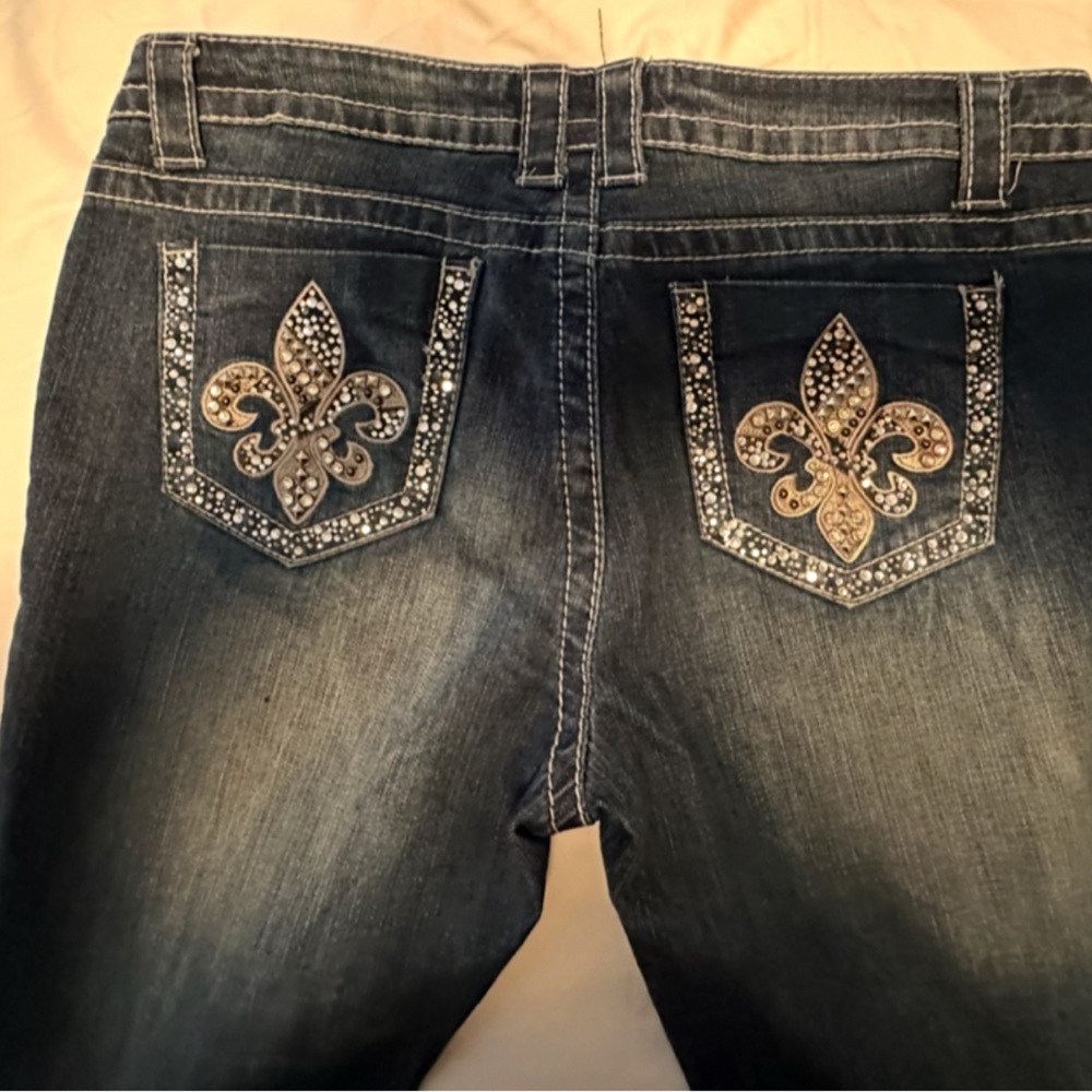Cello Dark Blue Boot Cut Jeans with Embellished Pockets